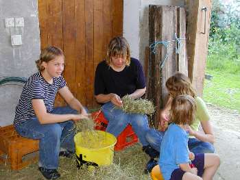 Erlebnis Bauernhof Bauerin Basteln mit Stroh